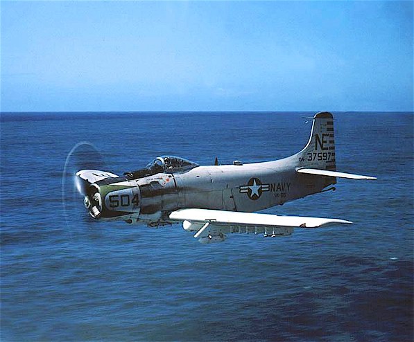 A US NAVY A-1 Sky Raider, referred to as a SPAD. These incredibly accurate and powerful attack craft provided cover and support for the 37th ARRS operations in vietnam. 