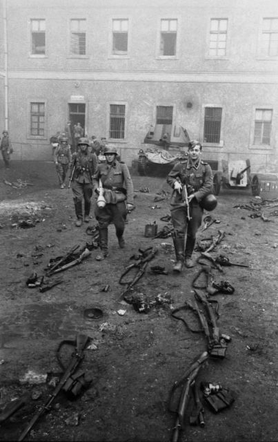 SS soldiers from 22 SS-Freiwilligen-Kavallerie-Division Maria Theresa in the courtyard of the Buda Castle in Hungary in October 1944 Photo Credit