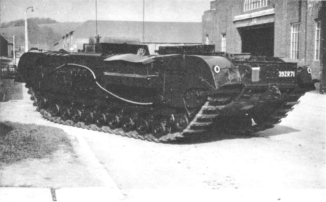 A postwar Churchill Kangaroo viewed from the left rear.