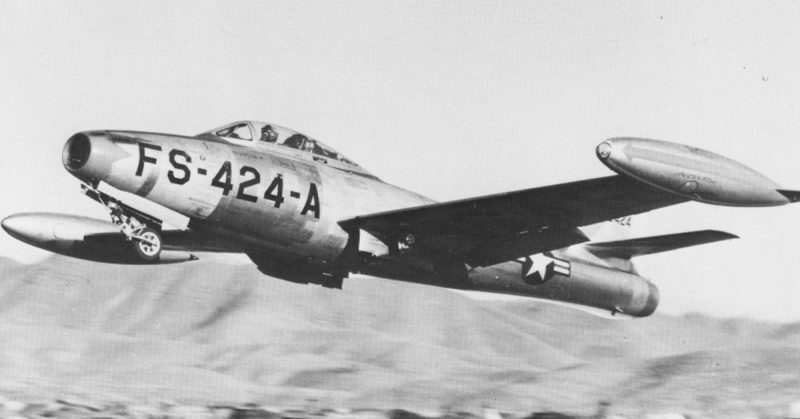 F-84 Thunderjet, fighter-bomber aircraft during his first tour in Korea.