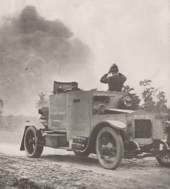 Minerva armored car, model 1914 near Antwerp WW1.