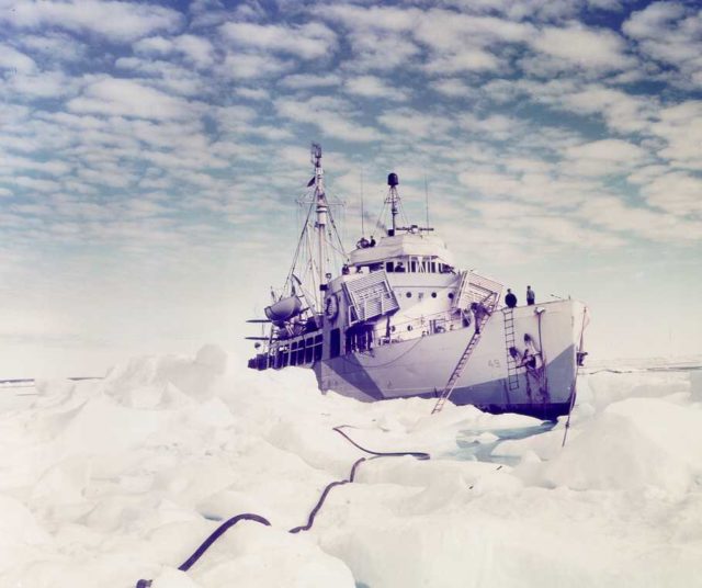 USCGC Northland sit in the ice off Greenland, 1945. 