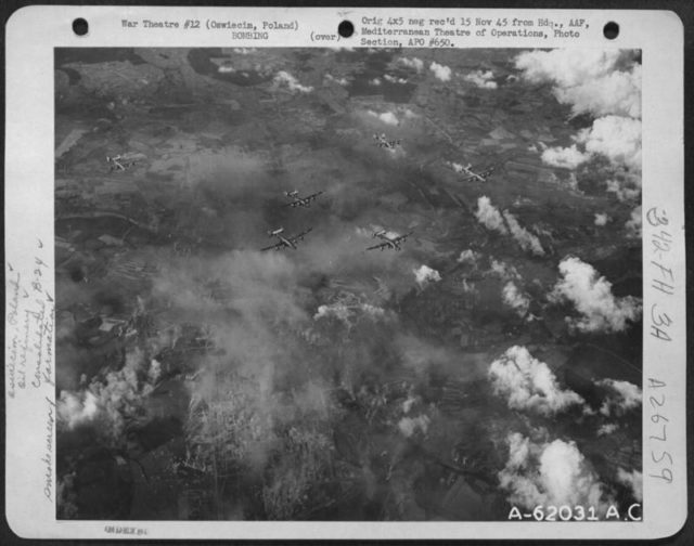 B-24s leaving Auschwitz area on 9/13/44. Photo Credit: NARA