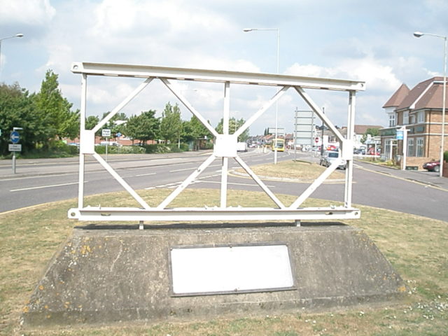 A bailey section in a memorial in Christchurch. The local proving grounds in the Stanpit Marshes saw the development of much of the engineering equipment of WW2.