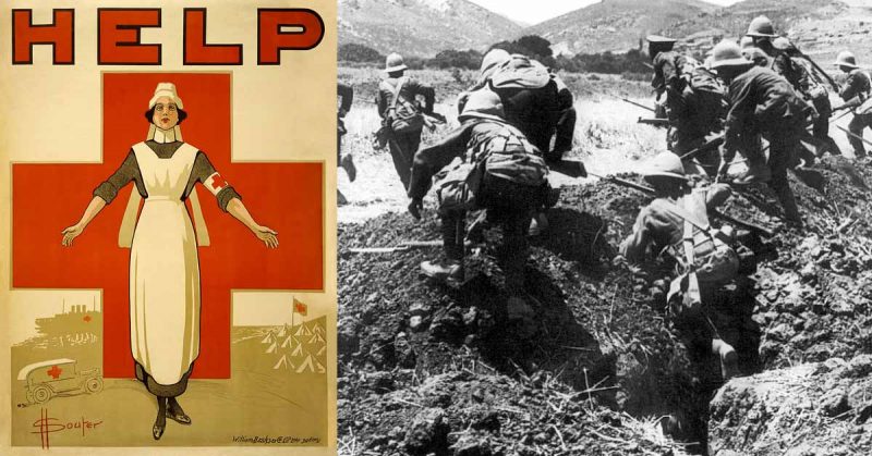 Right: Battle of Gallipoli Left: WWI Red Cross poster