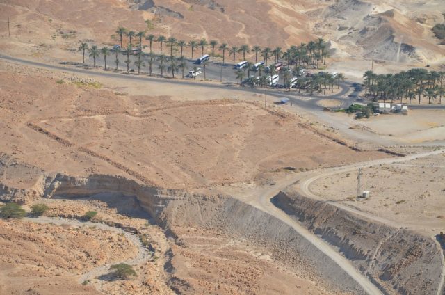 Remnants of Camp B, one of several legionary camps just outside the circumvallation wall around Masada. Photo Credit