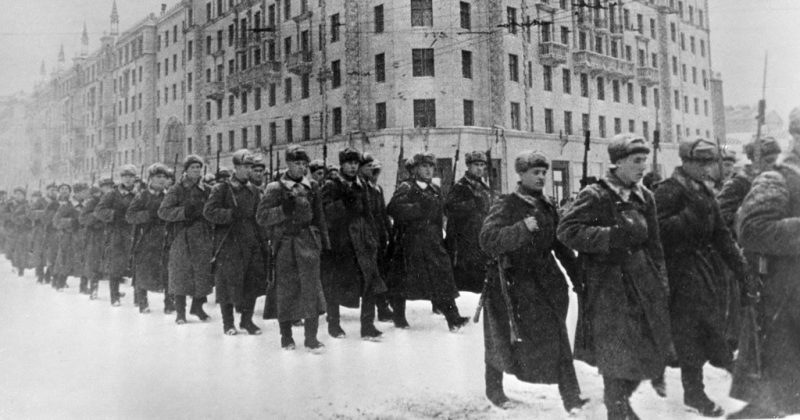 Battle of Moscow Parade, 1941. <a href=https://commons.wikimedia.org/w/index.php?curid=16790863>Photo Credit</a>