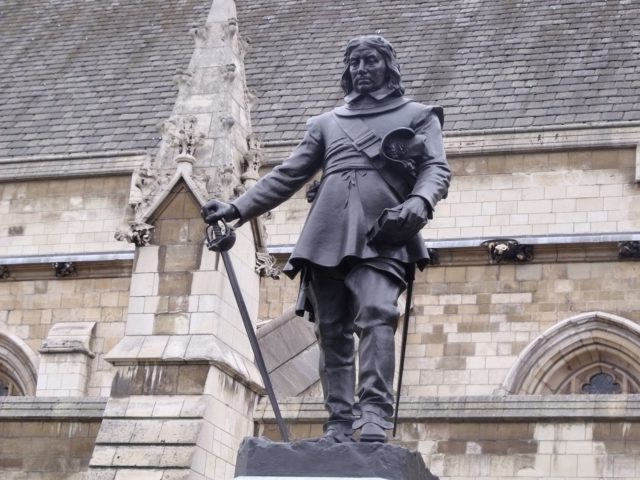 Statue of Cromwell at the British Parliament at Westminster, England 