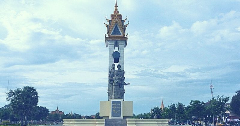 The Cambodia - Vietnam Friendship Monument, built in the late 1970s by the communist regime that took power after the Cambodian-Vietnamese War.