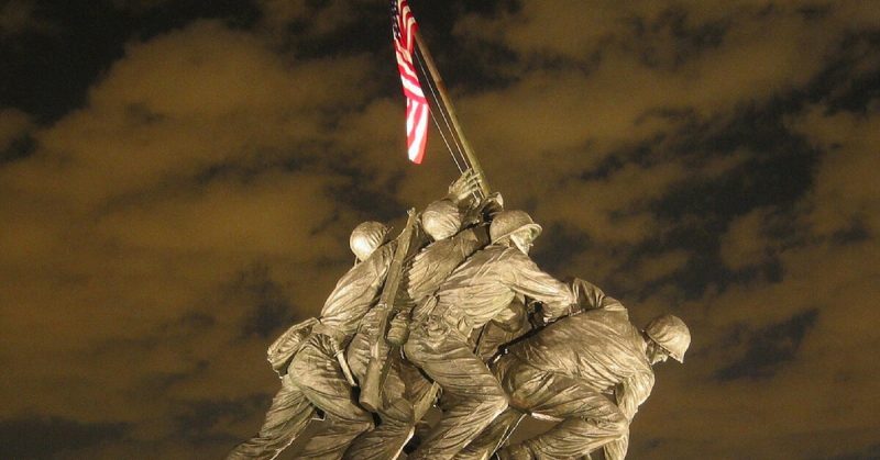 The United States Marine Corps War Memorial, based on the iconic photograph. <a href=https://www.flickr.com/photos/walkadog/3560722399>Photo Credit</a>