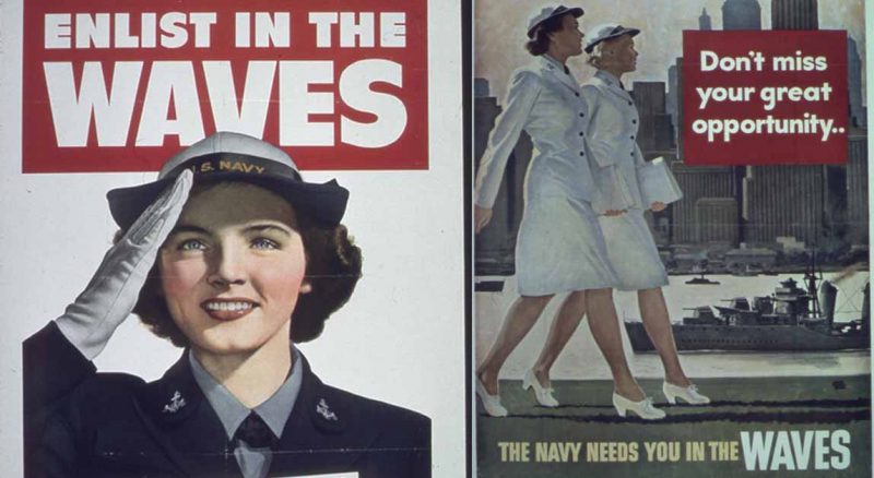 A poster for WAVES -  Women Accepted for Volunteer Emergency Service. Irene Miller  was serving as a Navy storekeeper in WWII.