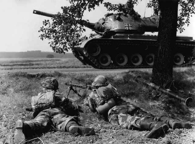 Members of Bundeswehr (West German Army) on NATO excersizes;