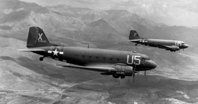 Two USAAF C-47A Skytrains loaded with paratroopers on their way for the invasion of southern France.