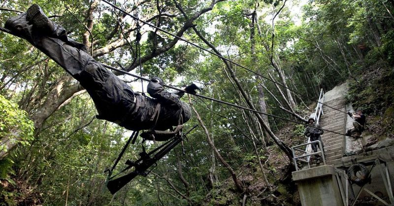 Part of the land on the island of Okinawa is a US military training area.