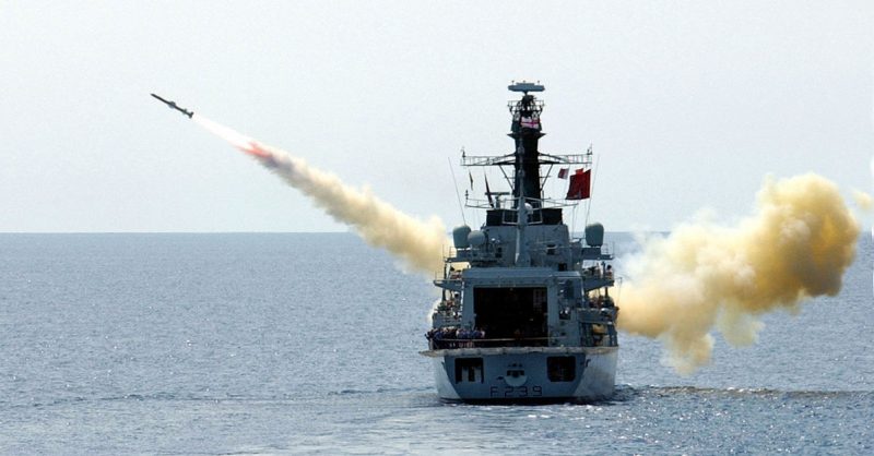 Richmond launching an AGM-84 Harpoon missile