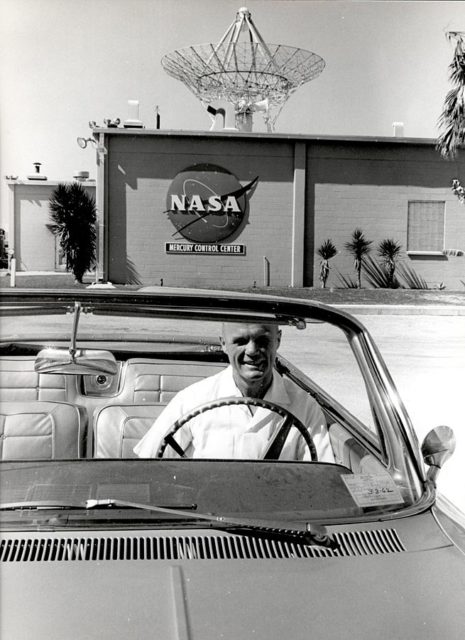 Glenn at the Mercury Control Center on the Cape Canaveral Air Force Base.