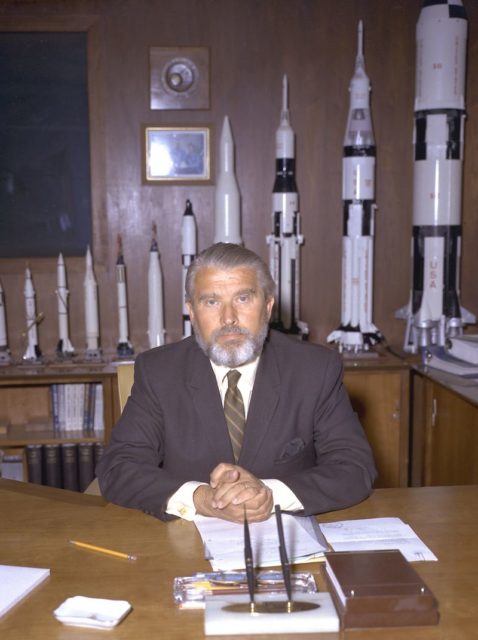 Von Braun in his office at NASA.