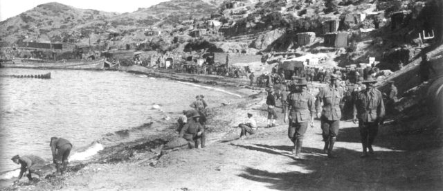 Anzac Cove looking towards Ari Burnu, 1915.