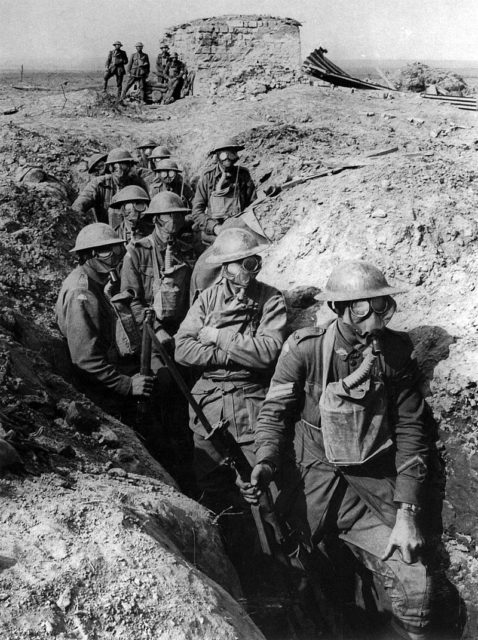 Australian infantry small box respirators at Ypres, 1917