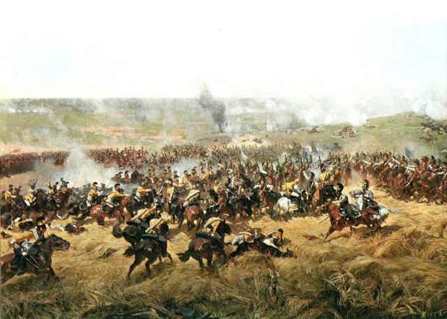 Cavalry clashing at the Battle of Borodino, painted by Franz Roubaud in 1912