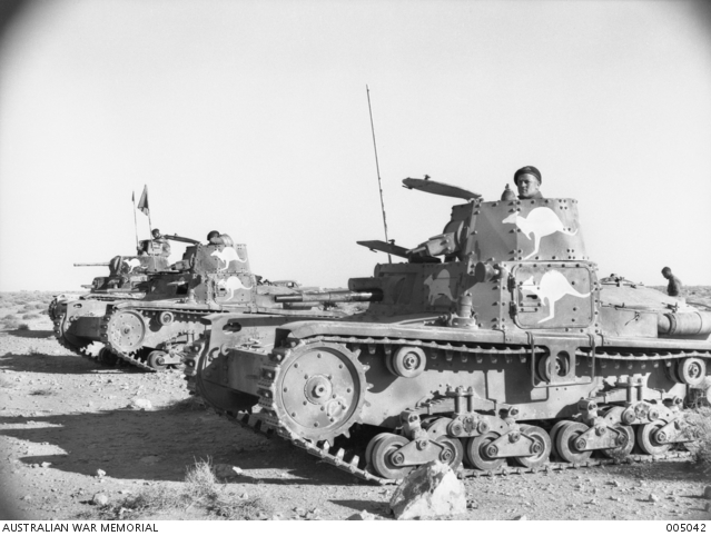 Two M11/39s (foreground) and an M13/40 captured by the Australians at Tobruk, January 1941. Photo Credit.