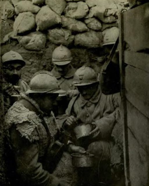 French Soldiers in a trench. 
