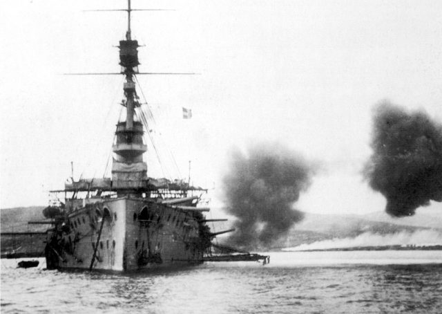 HMS Cornwallis supporting the evacuation of Suvla, December.
