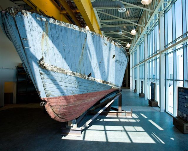  PT-305 under renovation inside the John E. Kushner Restoration Pavilion. Courtesy of The National WWII Museum