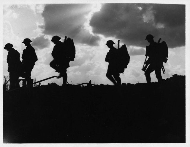 British soldiers moving forward during the Battle of Broodseinde. Photo Credit