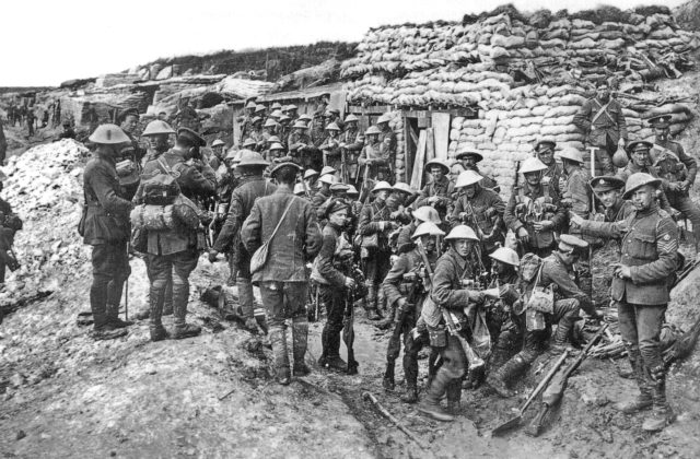 Young British soldiers with Officers, 1916