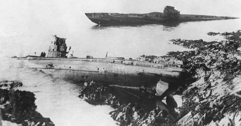 Two German U-Boats grounded near Falmouth in 1921. The one nearer to the camera is UB 86, a UB III-class submarine, the same class as that which has been found. 
