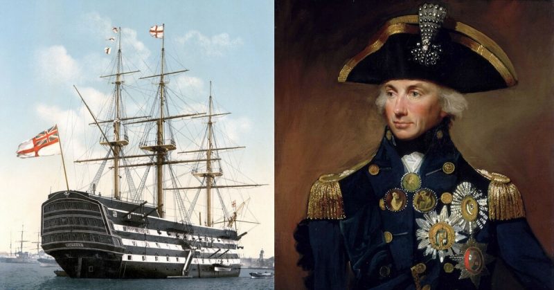 Left: HMS Victory. Right: Admiral Nelson
