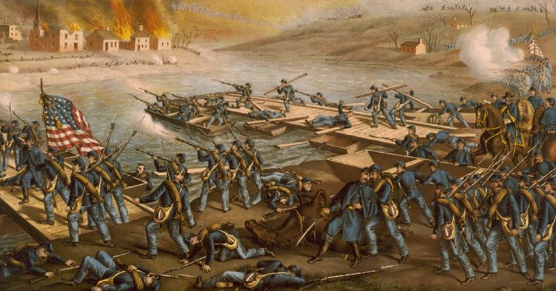 The Army of the Potomac crossing the Rappahannock during the Battle of Fredericksburg, where Mary was present