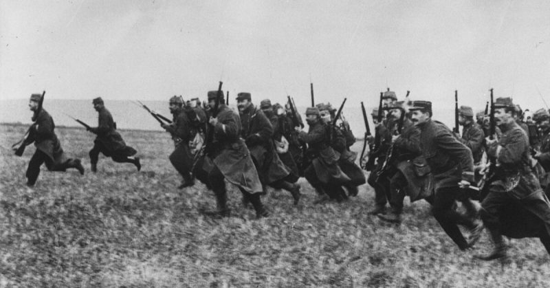 French infantrymen charge.