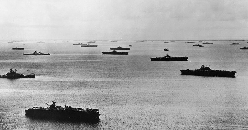 The U.S. fleet at Majuro Atoll, 1944. 