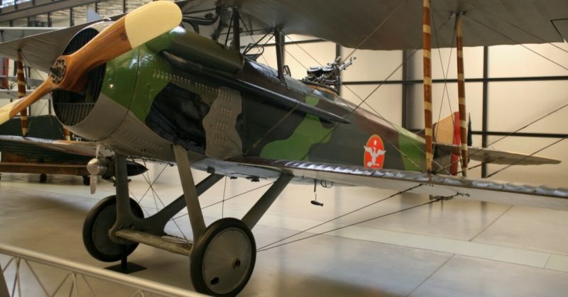 The French-built SPAD XVI which Mitchell piloted in the war, now exhibited inside the National Air and Space Museum in Washington. By Cliff - CC BY 2.0
