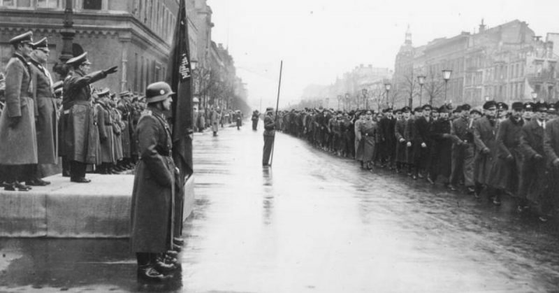 Goebbels attends a ceremony in Berlin, 1944. 
<a href=https://commons.wikimedia.org/wiki/File:Bundesarchiv_Bild_146-1971-033-17,_Tag_des_Deutschen_Volkssturmes,_Berlin.jpg>Photo Credit</a>