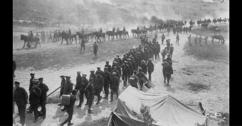 A mass of men, horses and equipment at Mailley-Maillet, during the battle of the Somme. 