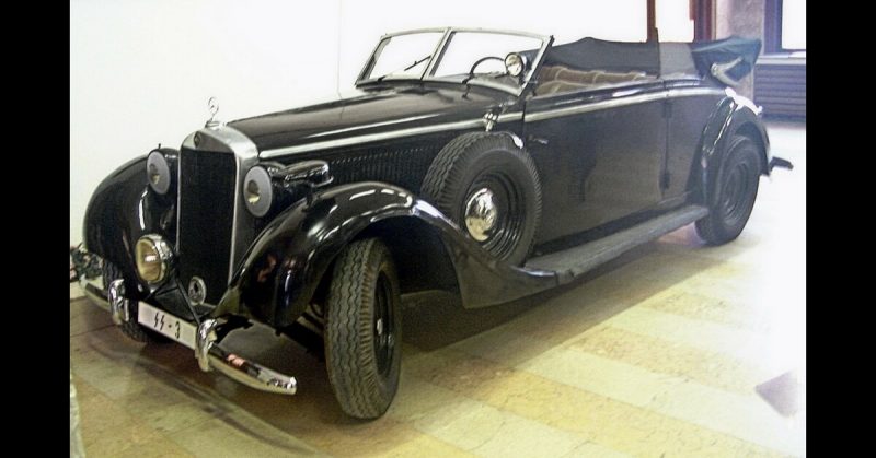 One of Reinhard Heydrich's cars, similar to the one he was mortally wounded in, Military Technical Museum of the Military Historical Institute, Prague. FunkMonk - CC BY 3.0