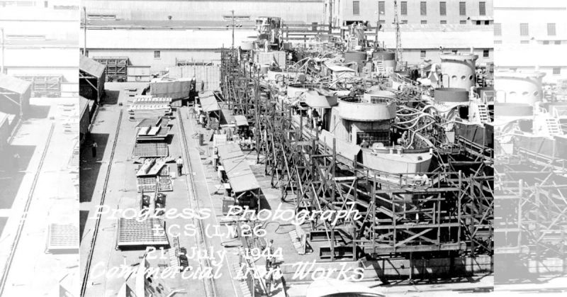 LCS (Landing Craft Support) under construction at Commercial Iron Works, 21 July 1944