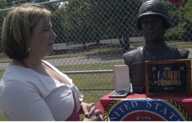 A bust of Captain Morel displayed at Kilo Company 3rd Battalion 23rd Marines via pendleton.marines.mil Public Domain