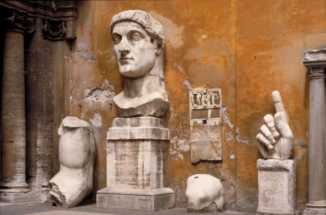 Emperor Constantine, head and fragments from the colossal statue. By MCAD Library – CC BY 2.0