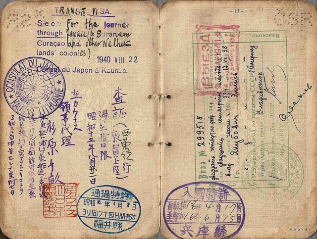 1940 issued visa by Consul Sugihara in Lithuania. The holder was Czech and used his Czechoslovakian passport, issued to him in 1938. He managed to escape to Poland in 1939 and from there to Lithuanian. In 1940 he received the Visa from Sugihara, using it to travel via Siberia to China.