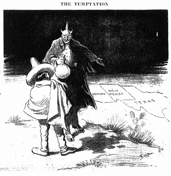 The “Dallas Morning News” cartoon headline entitled, “The Temptation,” detailing the Zimmerman Telegram published on March 2, 1917