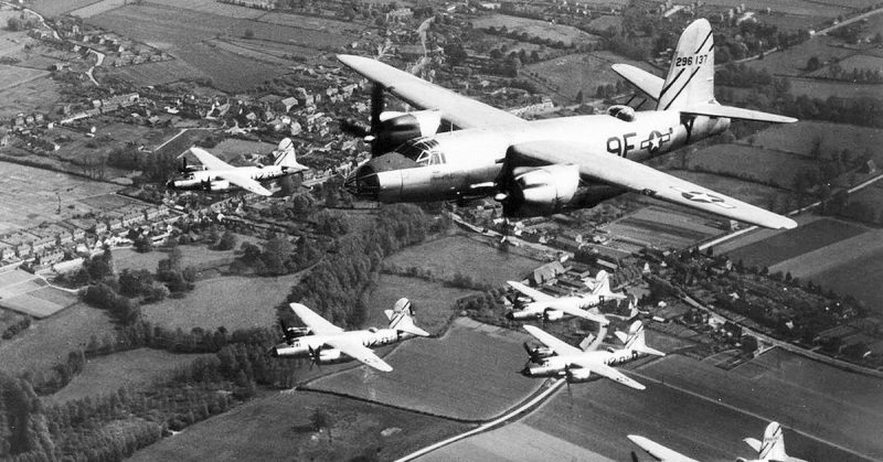 Formation of B-26 Marauder bombers.