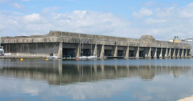 Modern view of the submarine base at St. Nazaire. By KaTeznik – CC BY-SA 2.0 fr