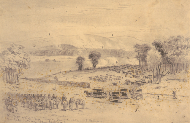 The battle of Cross Keys, contemporary drawing by Edwin Forbes.