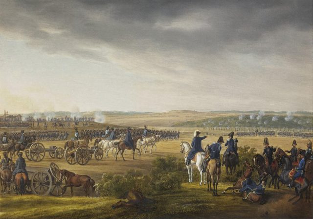 Napoleon orders his forces as the cannon move forward