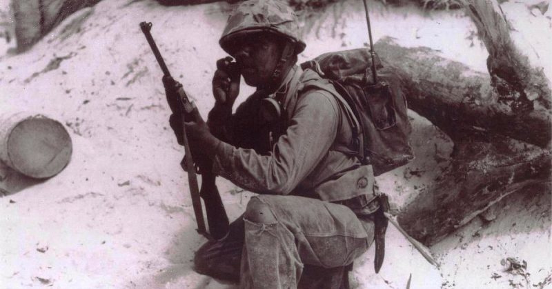 An unidentified Code Talker on Tarawa in November 1943. An unidentified Code Talker on Tarawa in November 1943. <a href=https://commons.wikimedia.org/w/index.php?curid=42679729
>Photo Credit</a>