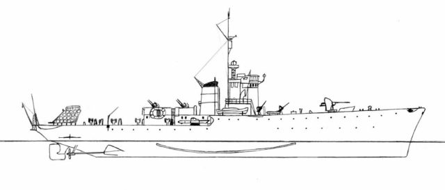 A Gabbiano class corvette. The Antilope was originally an Italian vessel which was captured by the Germans in 1943